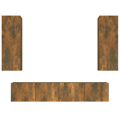 vidaXL 4 Piece TV Cabinet Set Smoked Oak Engineered Wood - Brown - 30.5 x 30 x 90 cm
