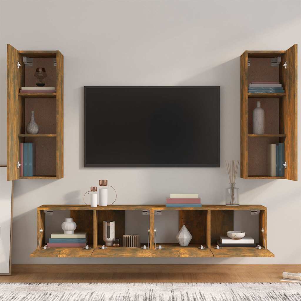 vidaXL 4 Piece TV Cabinet Set Smoked Oak Engineered Wood - Brown - 30.5 x 30 x 90 cm