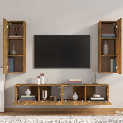 vidaXL 4 Piece TV Cabinet Set Smoked Oak Engineered Wood - Brown - 30.5 x 30 x 90 cm