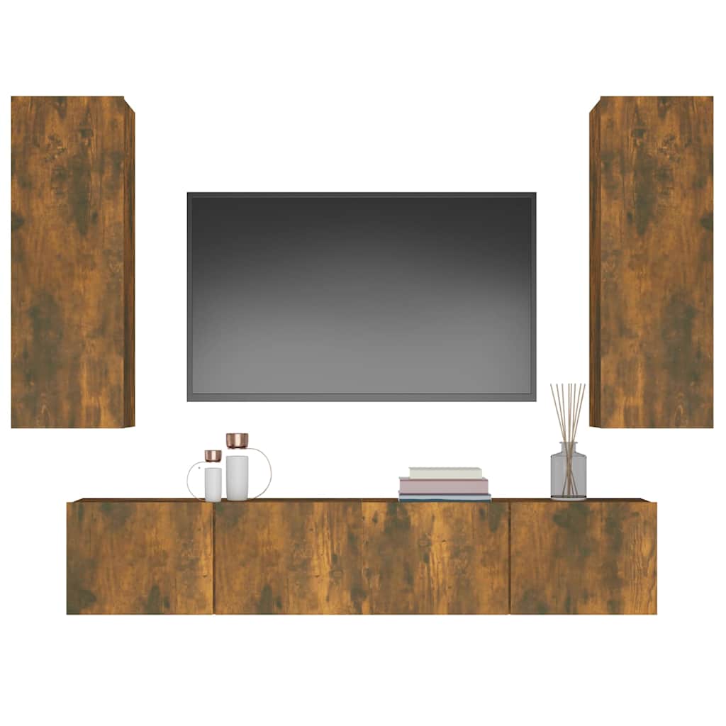 vidaXL 4 Piece TV Cabinet Set Smoked Oak Engineered Wood - Brown - 30.5 x 30 x 90 cm
