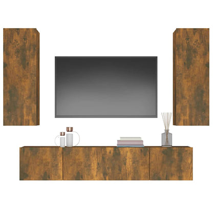 vidaXL 4 Piece TV Cabinet Set Smoked Oak Engineered Wood - Brown - 30.5 x 30 x 90 cm