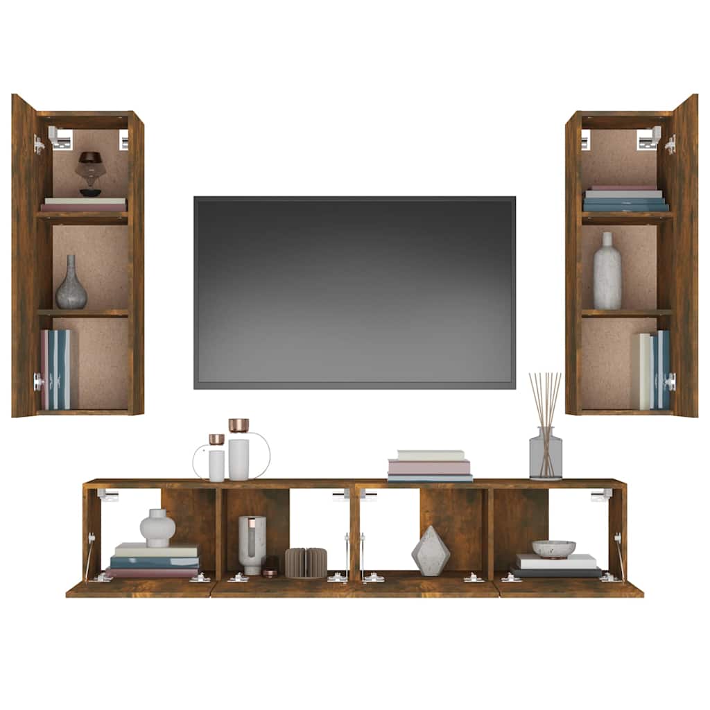 vidaXL 4 Piece TV Cabinet Set Smoked Oak Engineered Wood - Brown - 30.5 x 30 x 90 cm
