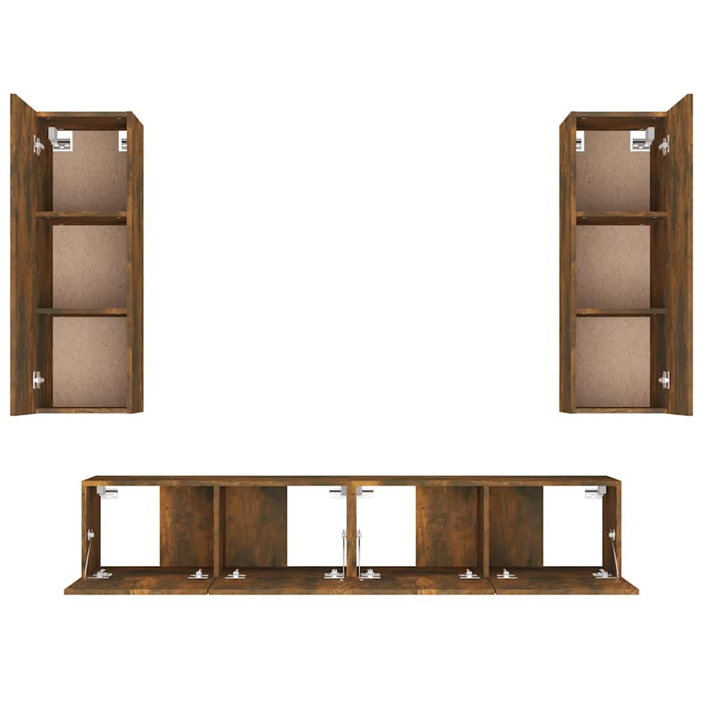 vidaXL 4 Piece TV Cabinet Set Smoked Oak Engineered Wood - Brown - 30.5 x 30 x 90 cm