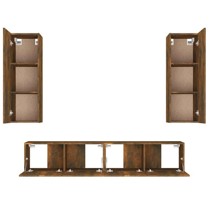 vidaXL 4 Piece TV Cabinet Set Smoked Oak Engineered Wood - Brown - 30.5 x 30 x 90 cm