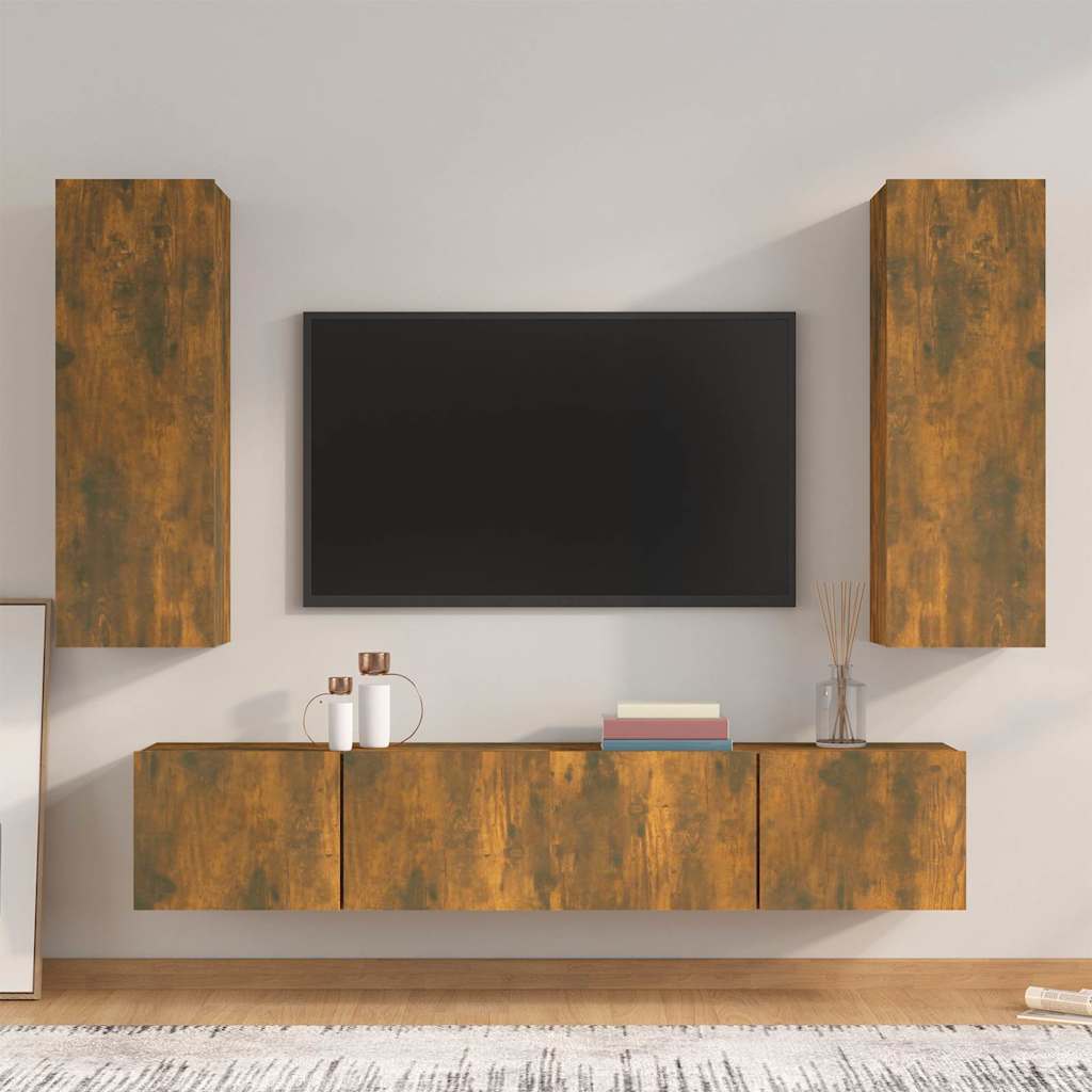vidaXL 4 Piece TV Cabinet Set Smoked Oak Engineered Wood - Brown - 30.5 x 30 x 90 cm