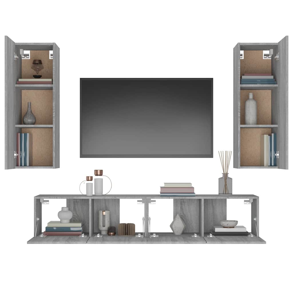 vidaXL 4 Piece TV Cabinet Set Grey Sonoma Engineered Wood - 30.5 x 30 x 90 cm