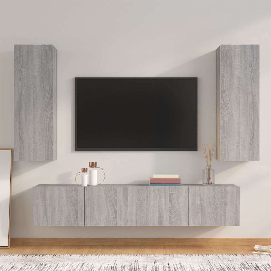 vidaXL 4 Piece TV Cabinet Set Grey Sonoma Engineered Wood - 30.5 x 30 x 90 cm