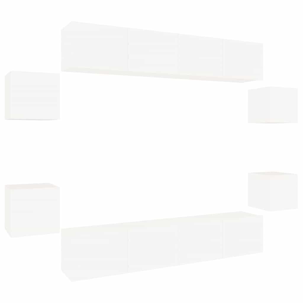 vidaXL 8 Piece TV Cabinet Set White Engineered Wood - 80 x 30 x 30 cm - 67423