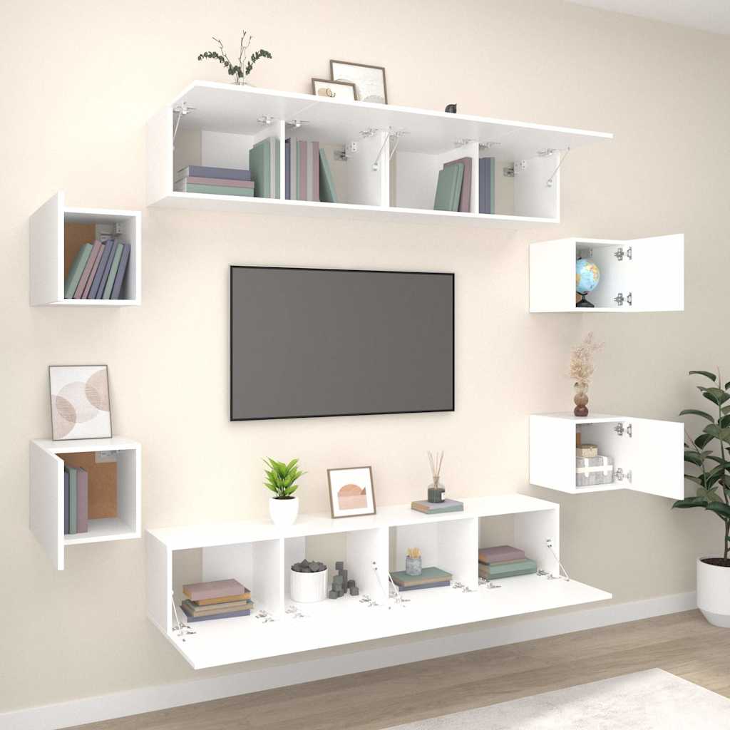 vidaXL 8 Piece TV Cabinet Set White Engineered Wood - 80 x 30 x 30 cm - 67423