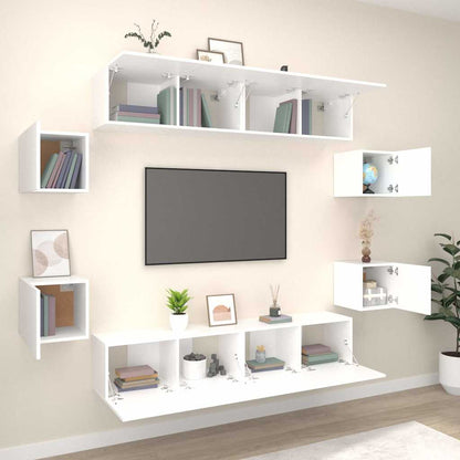 vidaXL 8 Piece TV Cabinet Set White Engineered Wood - 80 x 30 x 30 cm - 67423