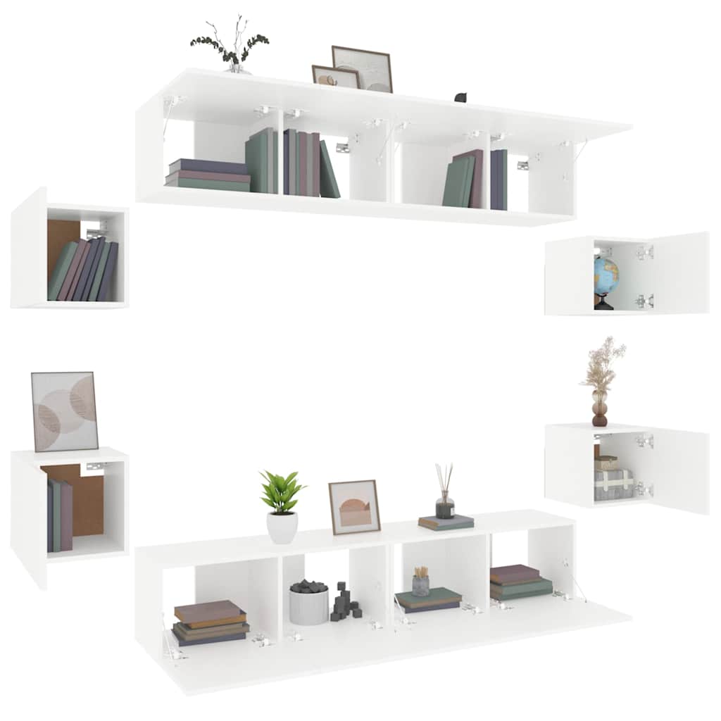 vidaXL 8 Piece TV Cabinet Set White Engineered Wood - 80 x 30 x 30 cm - 67423