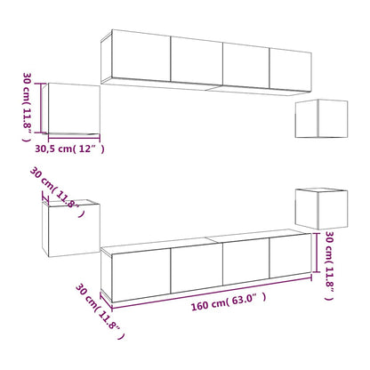 vidaXL 8 Piece TV Cabinet Set White Engineered Wood - 80 x 30 x 30 cm - 67423