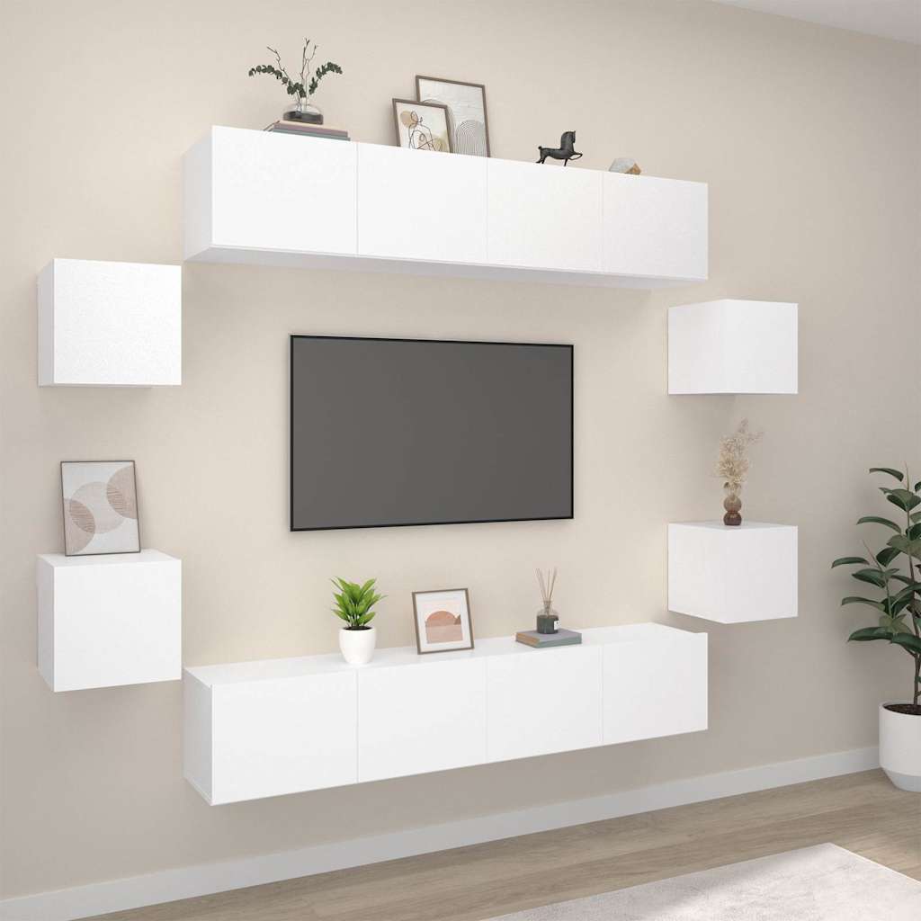 vidaXL 8 Piece TV Cabinet Set White Engineered Wood - 80 x 30 x 30 cm - 67423
