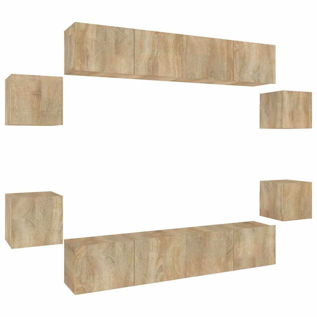 vidaXL 8 Piece TV Cabinet Set Sonoma Oak Engineered Wood - Brown - 80 x 30 x 30 cm - 67424