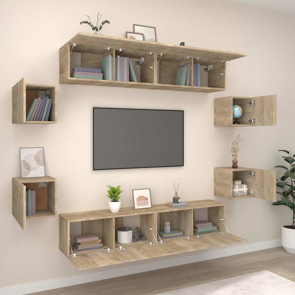 vidaXL 8 Piece TV Cabinet Set Sonoma Oak Engineered Wood - Brown - 80 x 30 x 30 cm - 67424