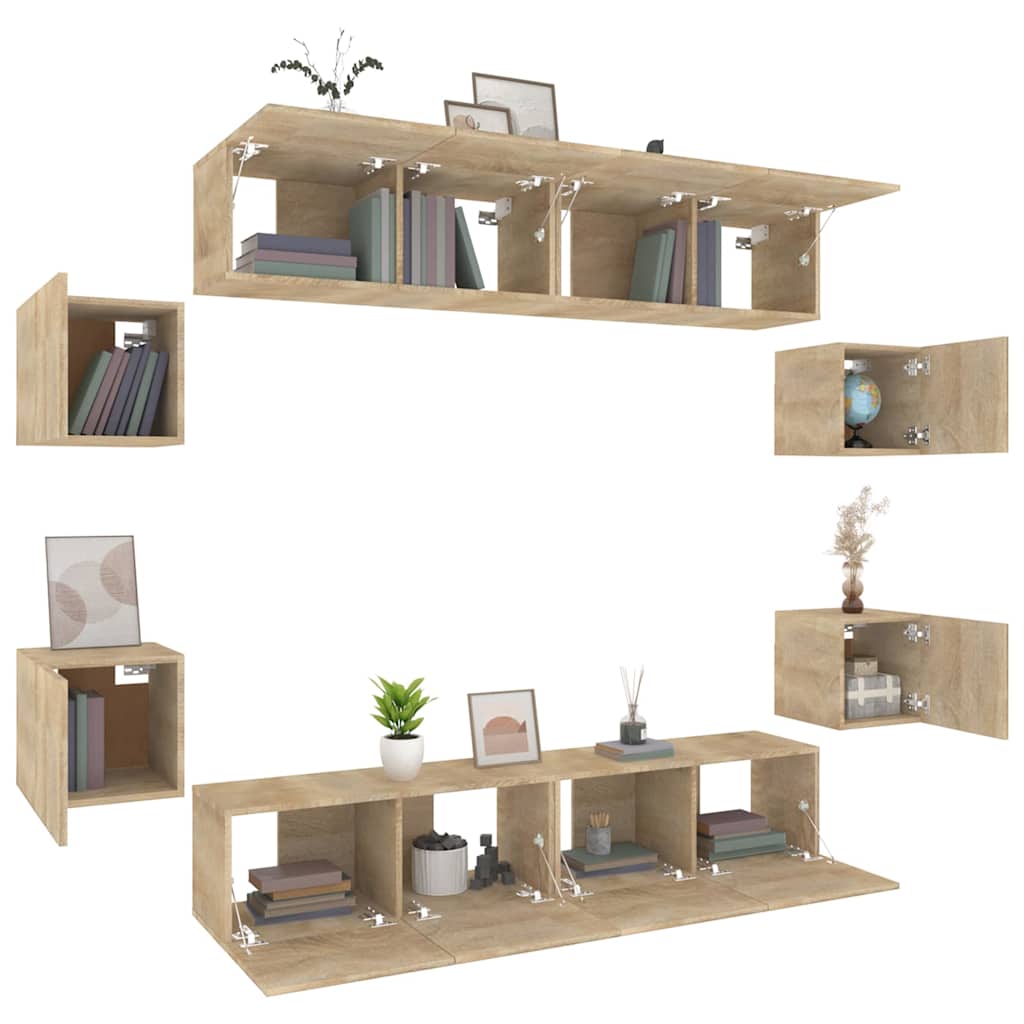 vidaXL 8 Piece TV Cabinet Set Sonoma Oak Engineered Wood - Brown - 80 x 30 x 30 cm - 67424