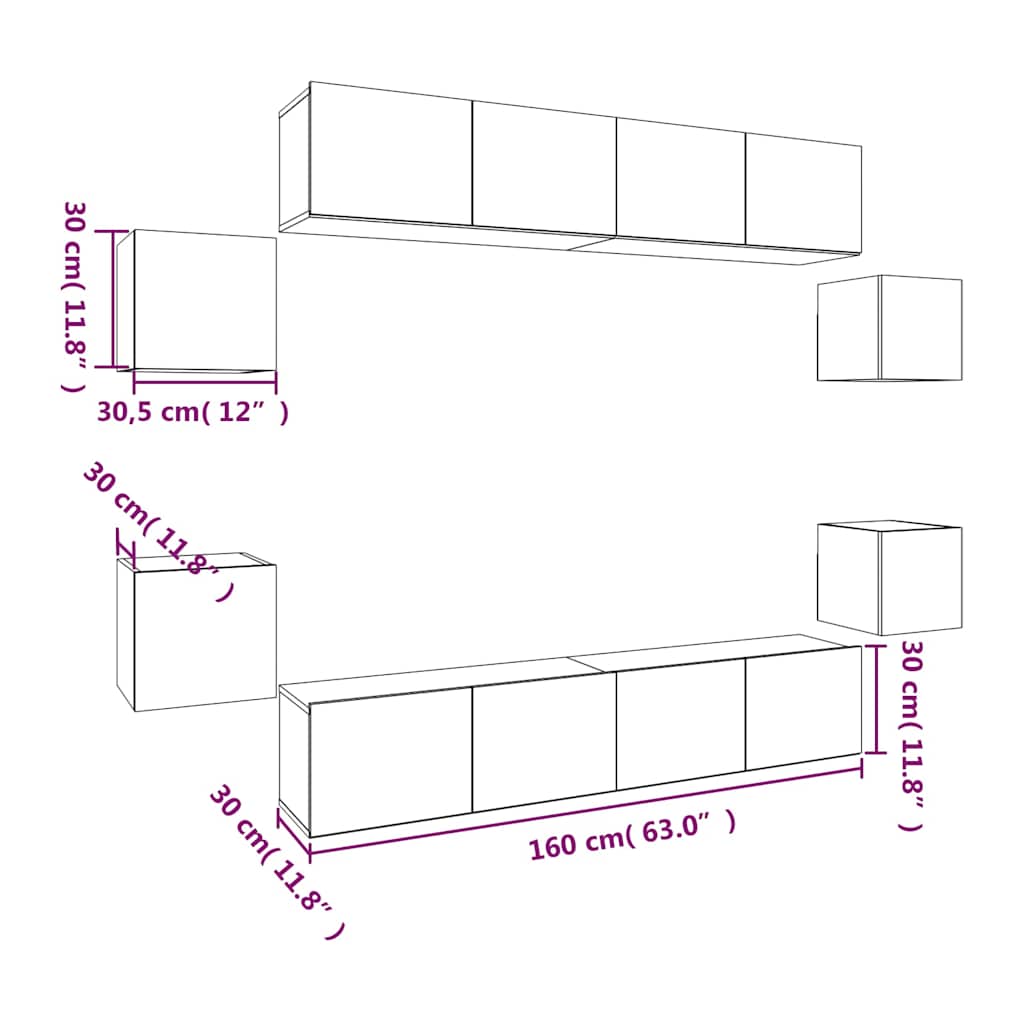 vidaXL 8 Piece TV Cabinet Set Sonoma Oak Engineered Wood - Brown - 80 x 30 x 30 cm - 67424