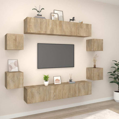 vidaXL 8 Piece TV Cabinet Set Sonoma Oak Engineered Wood - Brown - 80 x 30 x 30 cm - 67424