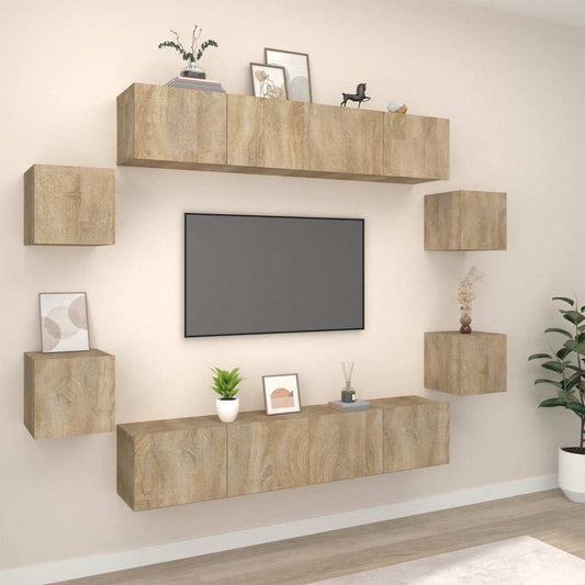 vidaXL 8 Piece TV Cabinet Set Sonoma Oak Engineered Wood - Brown - 80 x 30 x 30 cm - 67424