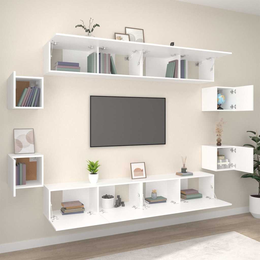 vidaXL 8 Piece TV Cabinet Set White Engineered Wood - 100 x 30 x 30 cm - 67427