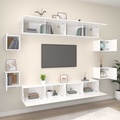 vidaXL 8 Piece TV Cabinet Set White Engineered Wood - 100 x 30 x 30 cm - 67427