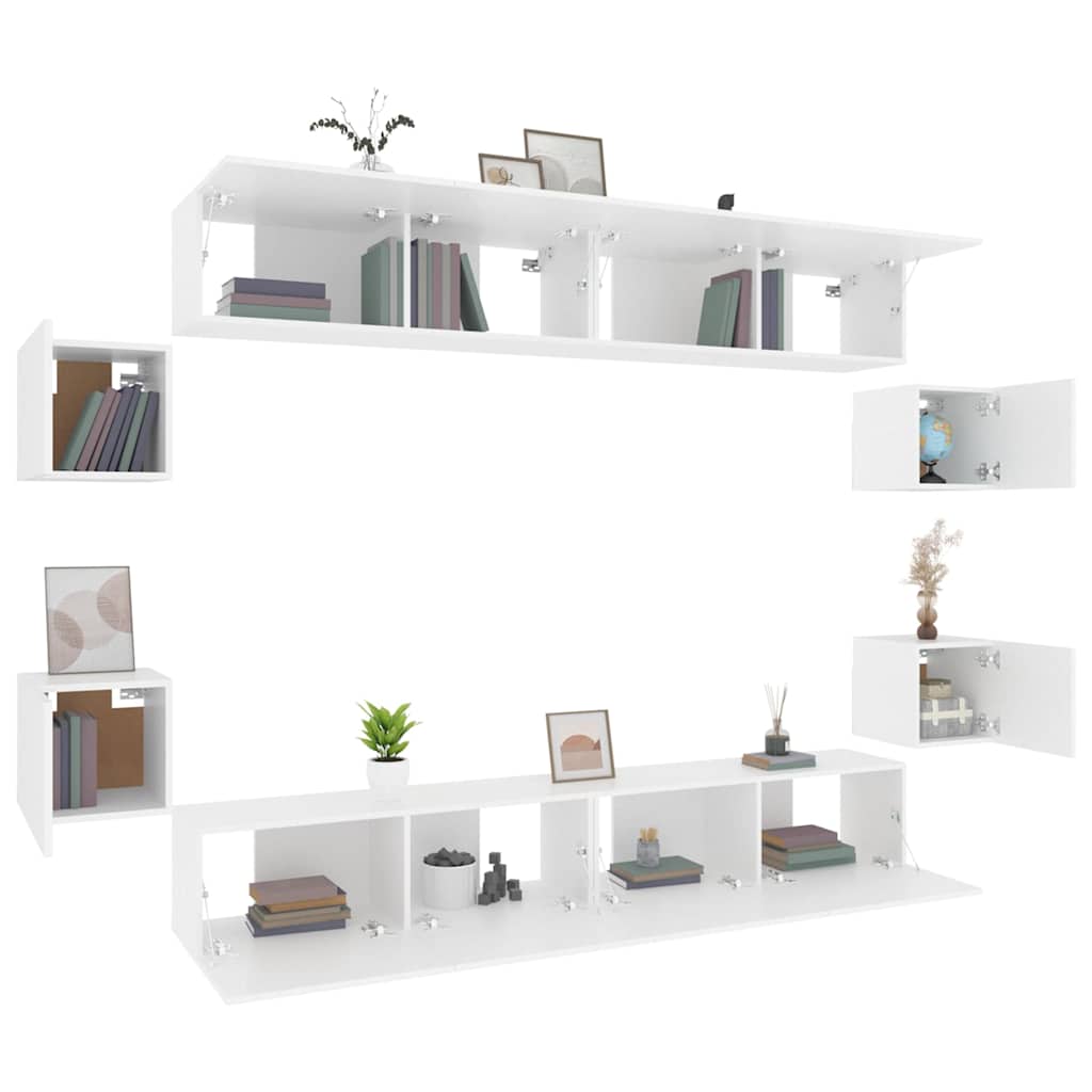 vidaXL 8 Piece TV Cabinet Set White Engineered Wood - 100 x 30 x 30 cm - 67427