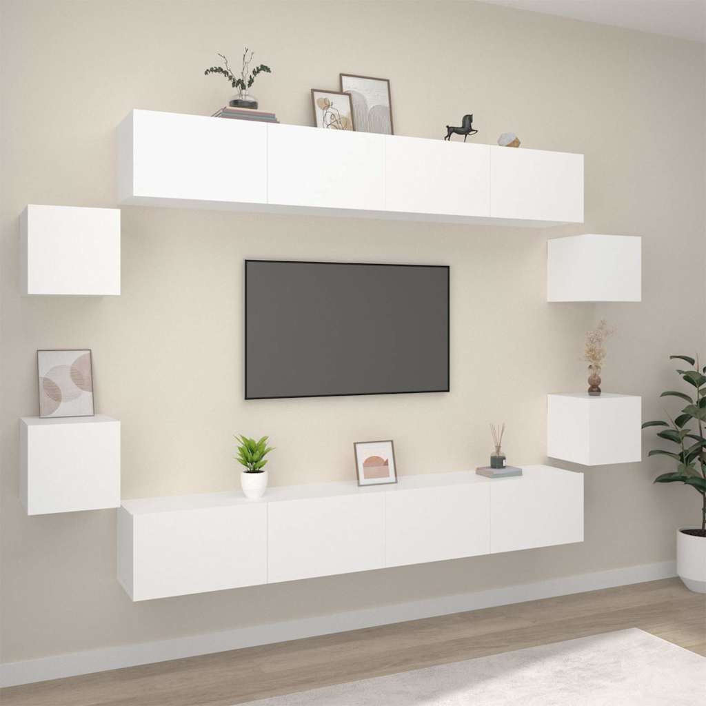 vidaXL 8 Piece TV Cabinet Set White Engineered Wood - 100 x 30 x 30 cm - 67427
