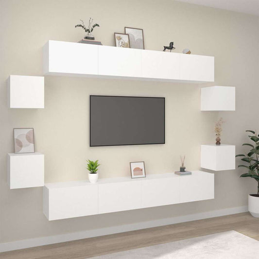 vidaXL 8 Piece TV Cabinet Set White Engineered Wood - 100 x 30 x 30 cm - 67427