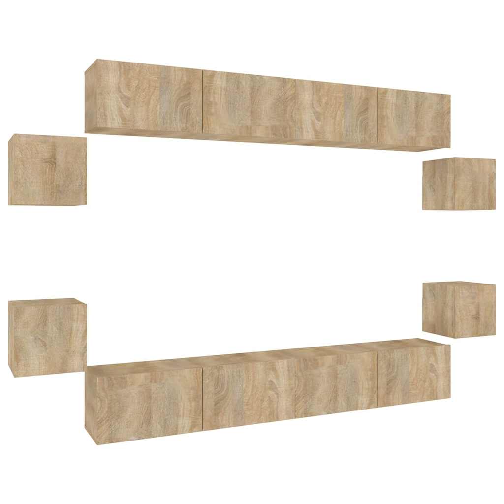 vidaXL 8 Piece TV Cabinet Set Sonoma Oak Engineered Wood - Brown - 100 x 30 x 30 cm - 67430