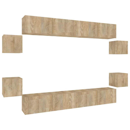 vidaXL 8 Piece TV Cabinet Set Sonoma Oak Engineered Wood - Brown - 100 x 30 x 30 cm - 67430