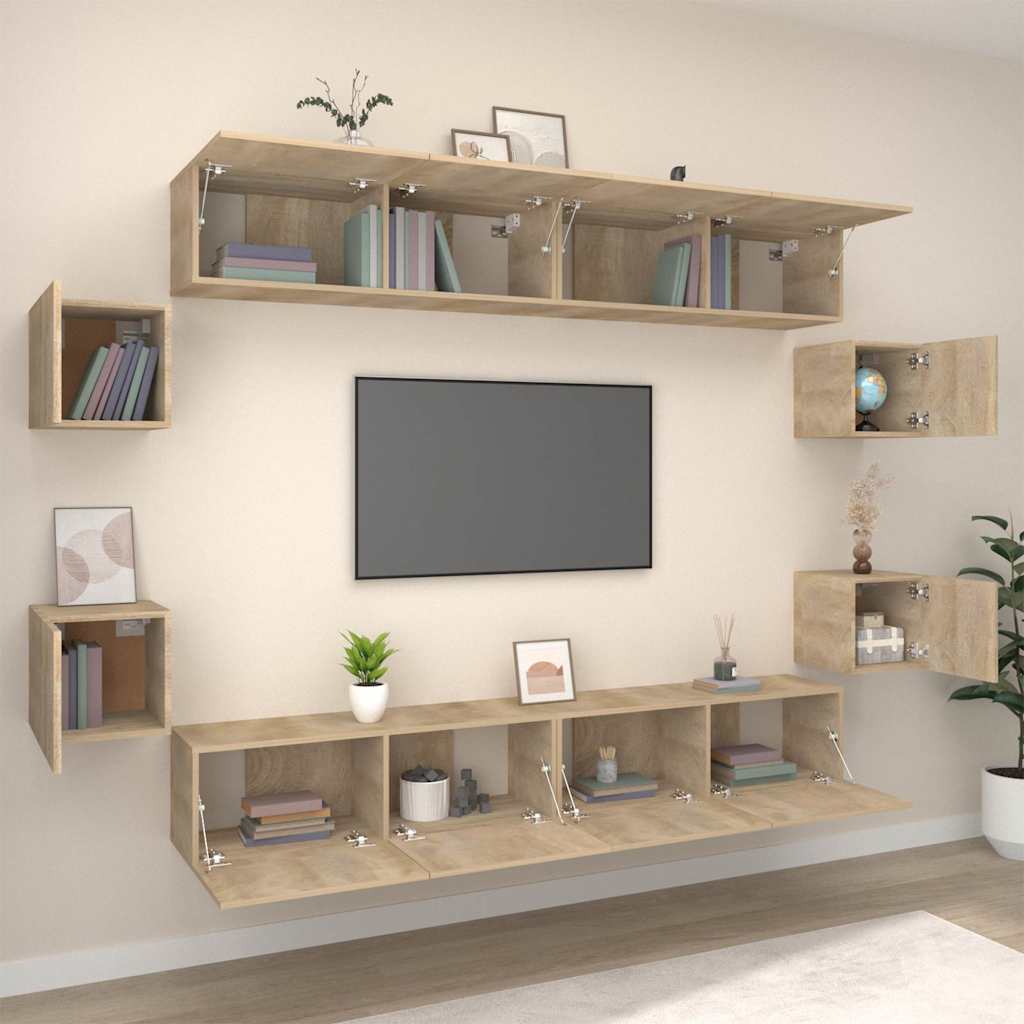 vidaXL 8 Piece TV Cabinet Set Sonoma Oak Engineered Wood - Brown - 100 x 30 x 30 cm - 67430