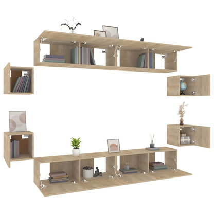 vidaXL 8 Piece TV Cabinet Set Sonoma Oak Engineered Wood - Brown - 100 x 30 x 30 cm - 67430