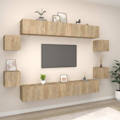 vidaXL 8 Piece TV Cabinet Set Sonoma Oak Engineered Wood - Brown - 100 x 30 x 30 cm - 67430