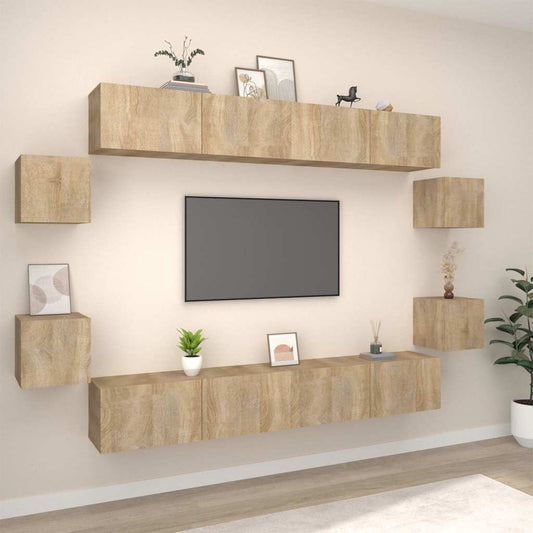 vidaXL 8 Piece TV Cabinet Set Sonoma Oak Engineered Wood - Brown - 100 x 30 x 30 cm - 67430