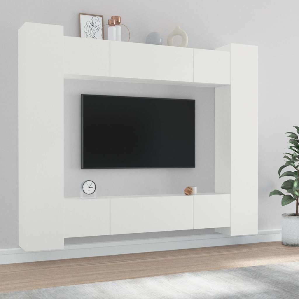 vidaXL 8 Piece TV Cabinet Set White Engineered Wood - 80 x 30 x 30 cm - 67432