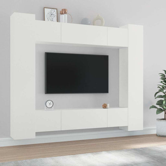 vidaXL 8 Piece TV Cabinet Set White Engineered Wood - 80 x 30 x 30 cm - 67432