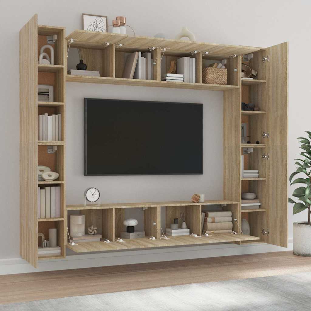 vidaXL 8 Piece TV Cabinet Set Sonoma Oak Engineered Wood - Brown - 30.5 x 30 x 90 cm