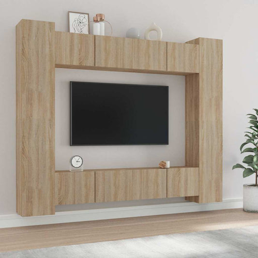 vidaXL 8 Piece TV Cabinet Set Sonoma Oak Engineered Wood - Brown - 30.5 x 30 x 90 cm