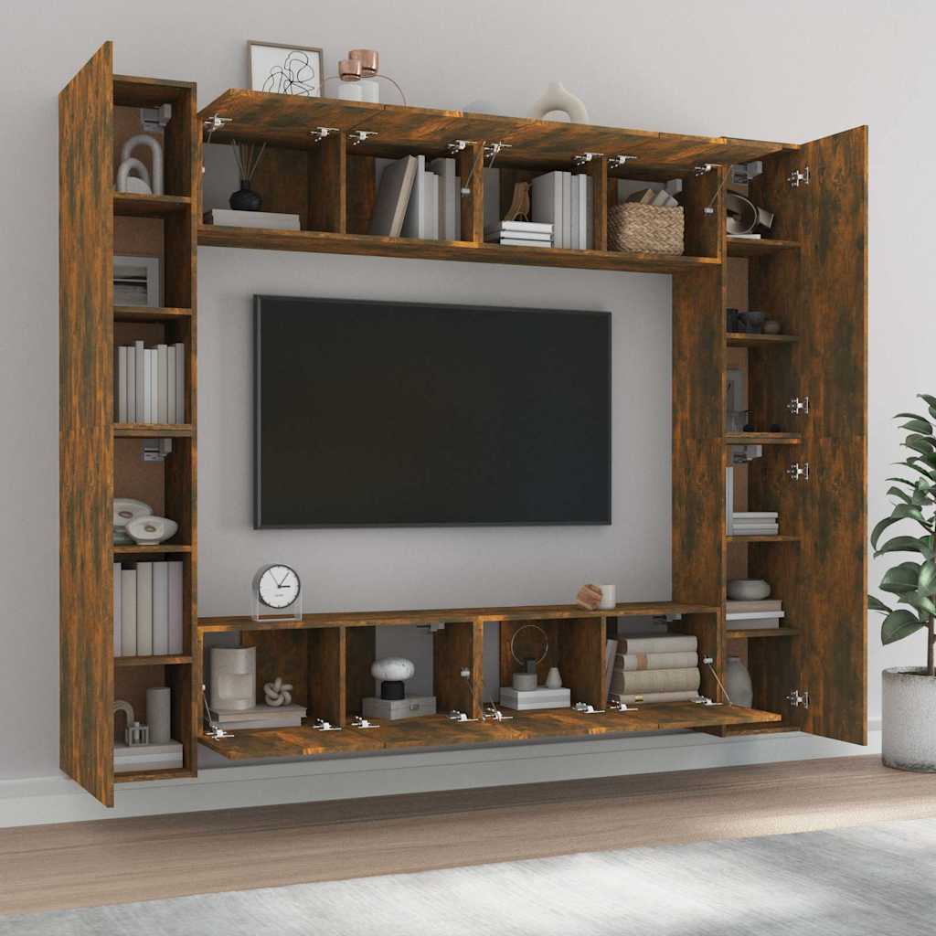 vidaXL 8 Piece TV Cabinet Set Smoked Oak Engineered Wood - Brown - 30.5 x 30 x 90 cm