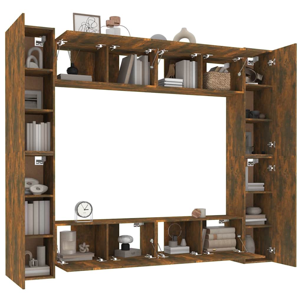 vidaXL 8 Piece TV Cabinet Set Smoked Oak Engineered Wood - Brown - 30.5 x 30 x 90 cm