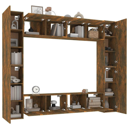 vidaXL 8 Piece TV Cabinet Set Smoked Oak Engineered Wood - Brown - 30.5 x 30 x 90 cm