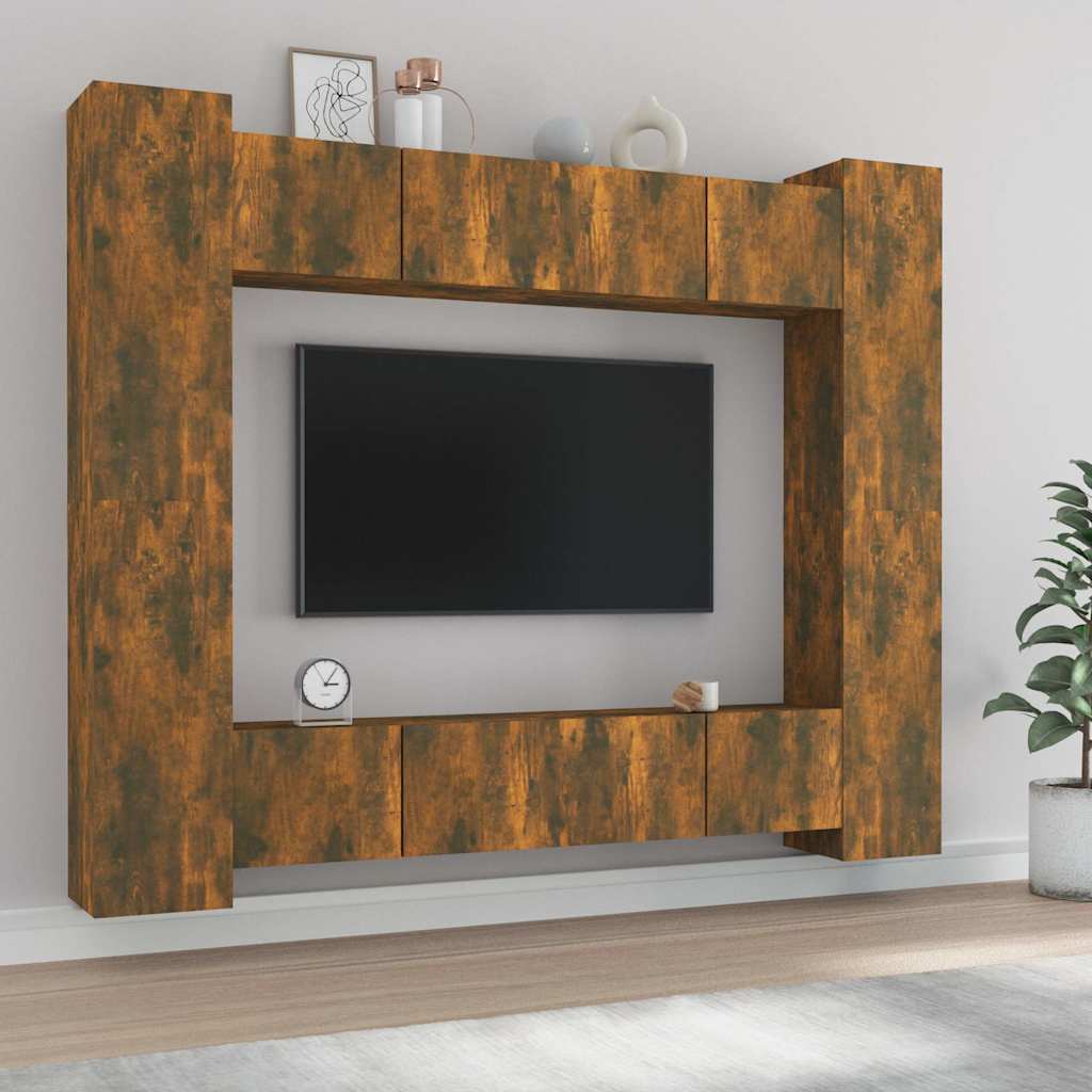 vidaXL 8 Piece TV Cabinet Set Smoked Oak Engineered Wood - Brown - 30.5 x 30 x 90 cm