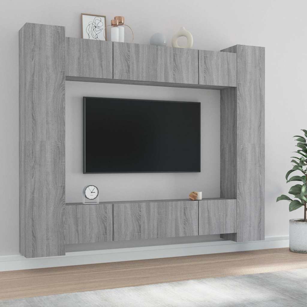 vidaXL 8 Piece TV Cabinet Set Grey Sonoma Engineered Wood - 30.5 x 30 x 90 cm