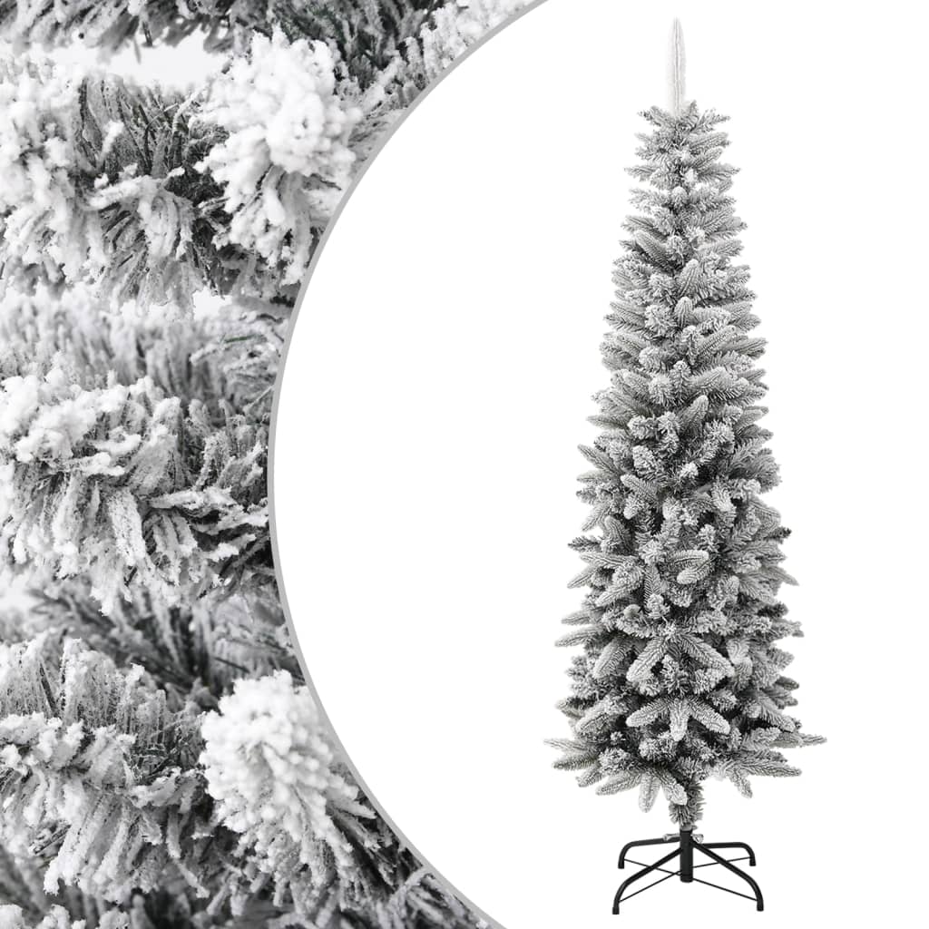 vidaXL Artificial Slim Christmas Tree with Flocked Snow 180 cm PVC&PE - White - 180 x 55 cm