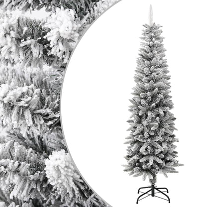 vidaXL Artificial Slim Christmas Tree with Flocked Snow 180 cm PVC&PE - White - 180 x 55 cm