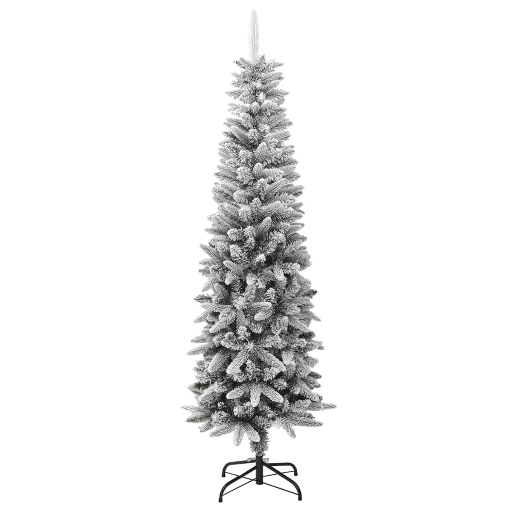 vidaXL Artificial Slim Christmas Tree with Flocked Snow 180 cm PVC&PE - White - 180 x 55 cm
