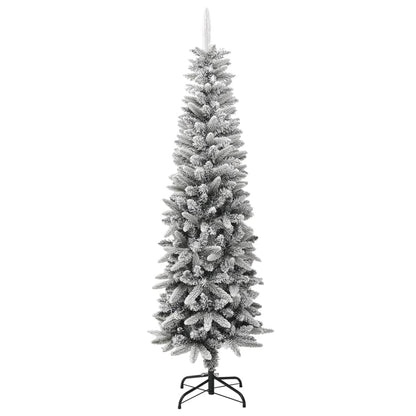 vidaXL Artificial Slim Christmas Tree with Flocked Snow 180 cm PVC&PE - White - 180 x 55 cm