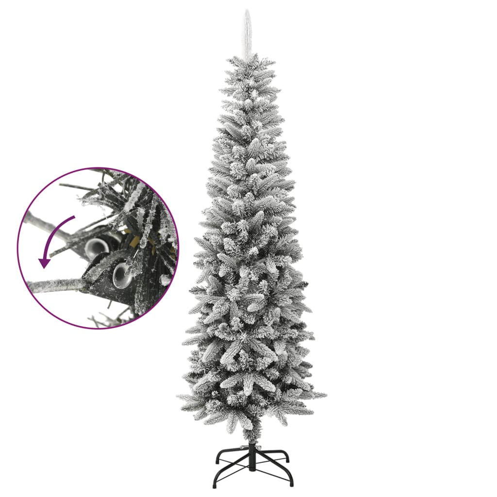 vidaXL Artificial Slim Christmas Tree with Flocked Snow 180 cm PVC&PE - White - 180 x 55 cm