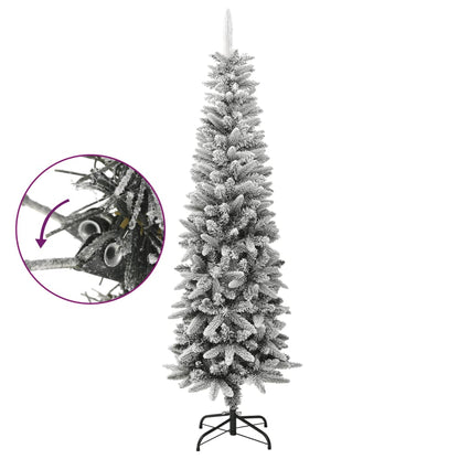 vidaXL Artificial Slim Christmas Tree with Flocked Snow 180 cm PVC&PE - White - 180 x 55 cm