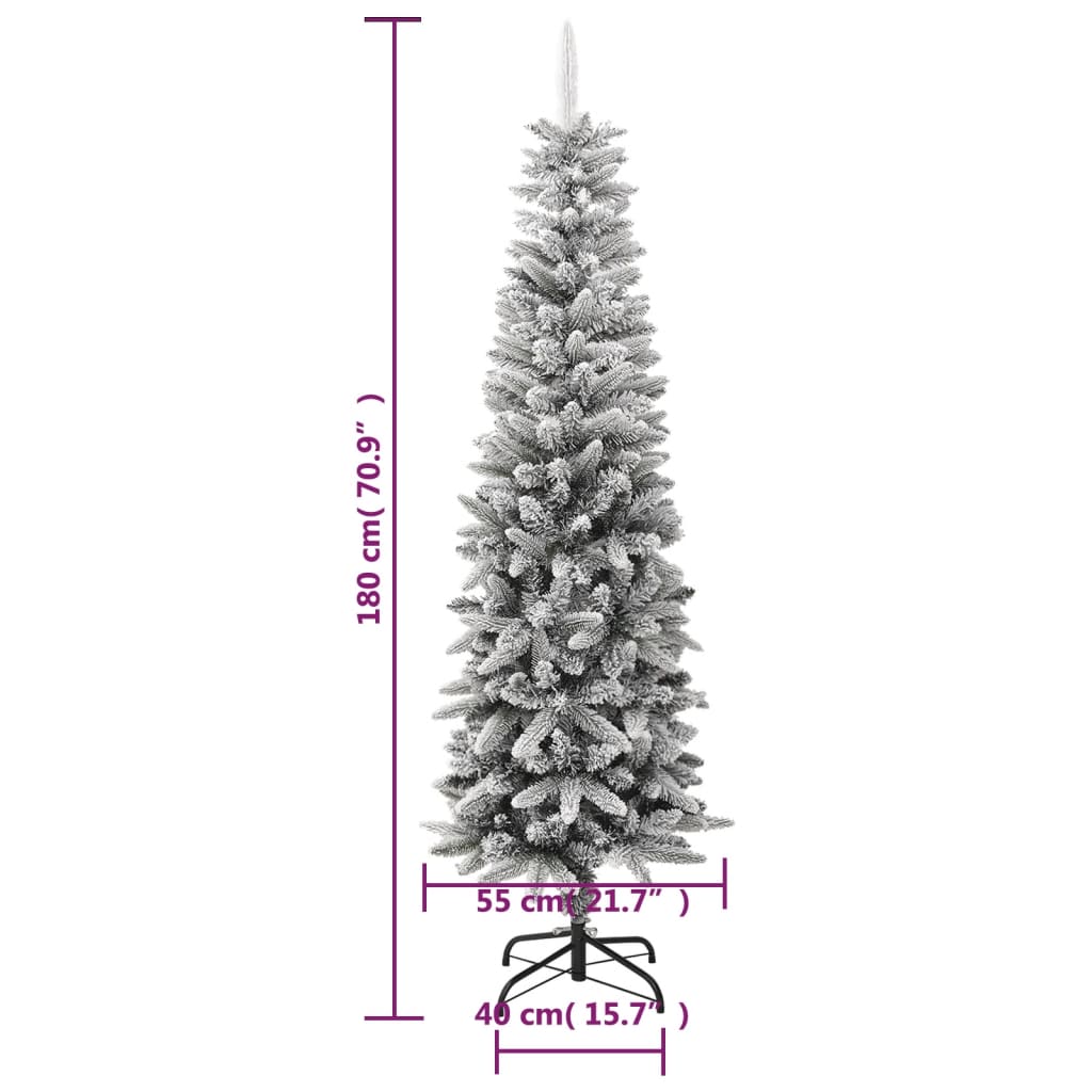 vidaXL Artificial Slim Christmas Tree with Flocked Snow 180 cm PVC&PE - White - 180 x 55 cm